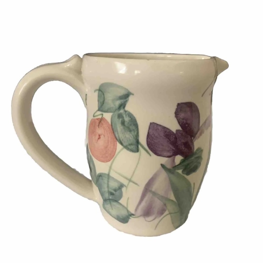 Studio Art Pottery Creamer Signed Floral Purple Pink Iris Spring